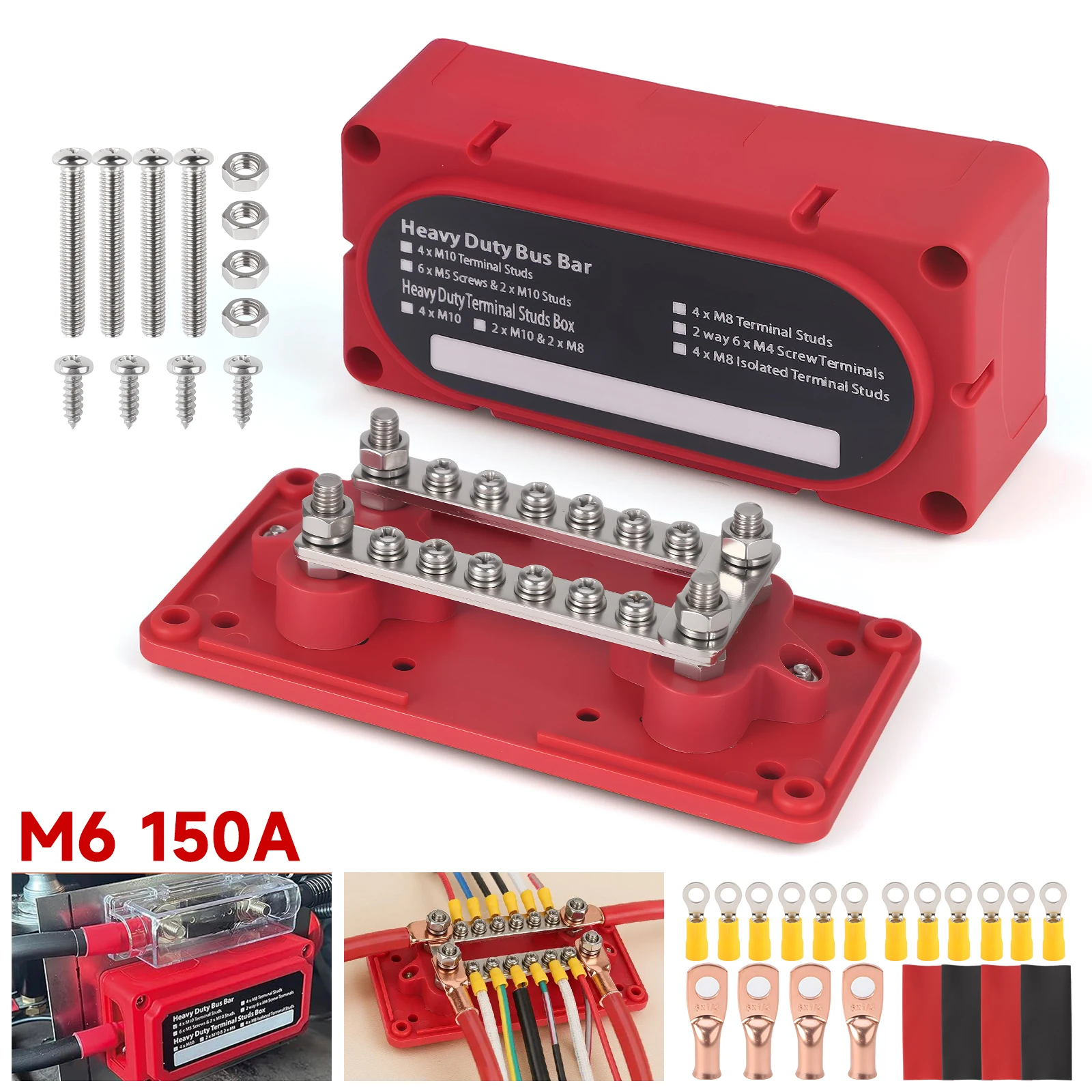 M8/M6 Studs Bus Bar 300A 48V DC Busbar Box Terminal Power Distribution Block Battery Bus Bar for Car Truck Marine Boat Vehicles
M8/M6 Studs Bus Bar 300A 48V DC Busbar Box Terminal Power Distribution Block Battery Bus Bar for Car Truck Marine Boat Vehicles