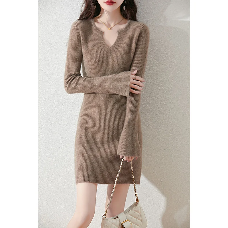 Women's sweater long autumn/winter 100% pure wool pullover casual solid knitted Tops fit v-neck Blouse basic trumpet sleeves
Women's sweater long autumn/winter 100% pure wool pullover casual solid knitted Tops fit v-neck Blouse basic trumpet sleeves