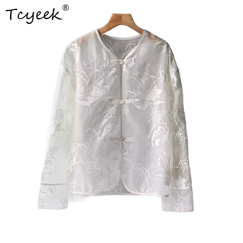 Tcyeek 100% Real Mulberry Silk Summer High End Perspective Sweet Stand Collar White Long Sleeved Women's Shirts Женская Одежда
Tcyeek 100% Real Mulberry Silk Summer High End Perspective Sweet Stand Collar White Long Sleeved Women's Shirts Женская Одежда