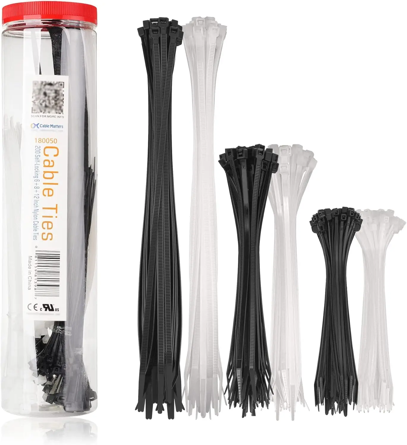 200-Pack Cable Ties, 6/8/12-Inch, Black & White, Indoor/Outdoor
200-Pack Cable Ties, 6/8/12-Inch, Black & White, Indoor/Outdoor