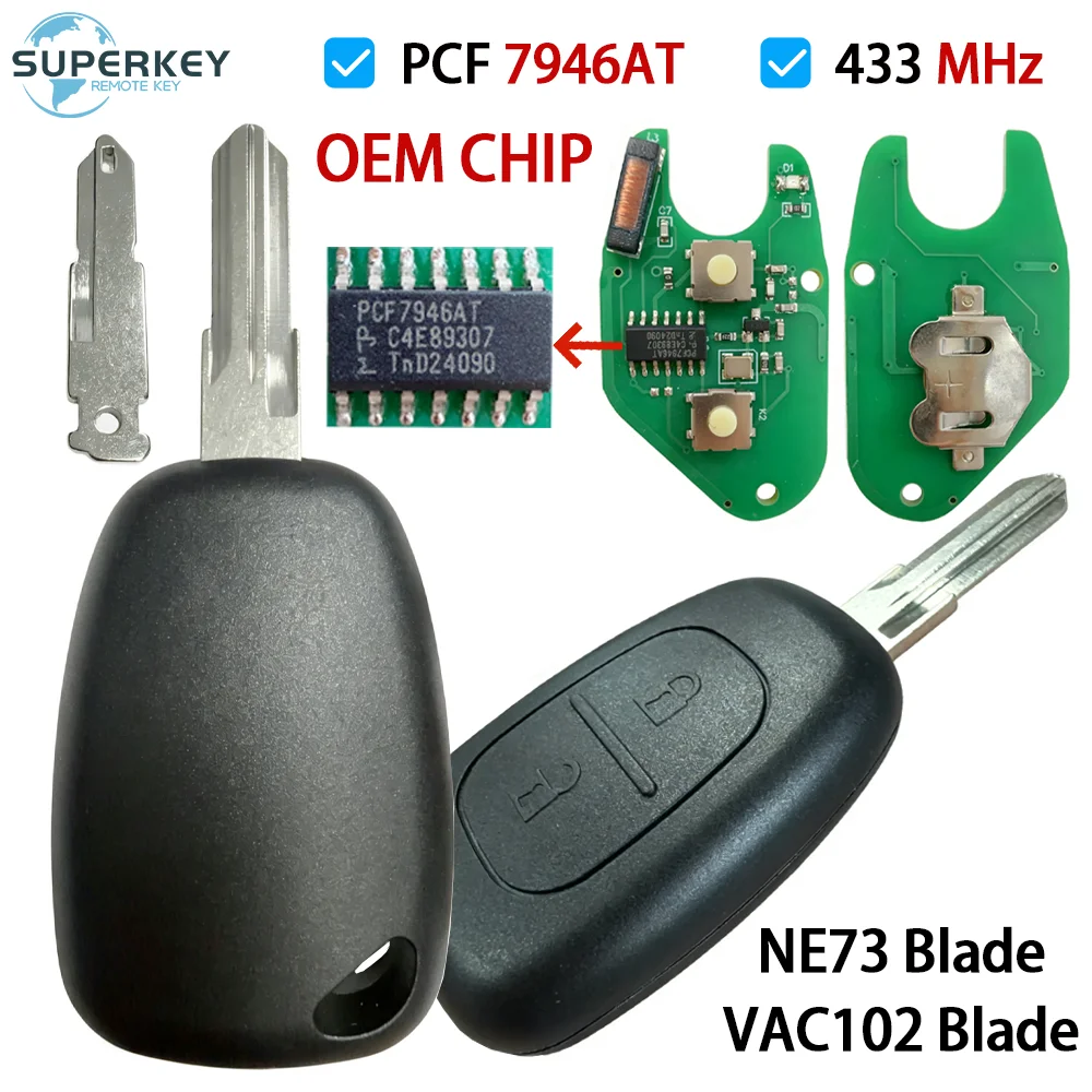 SUPERKEY 2 Buttons OEM Chip 7946AT For Renault Traffic Master Kangoo Movano Vivaro NE73 VAC102 Blade 433MHz Remote Car Key Fob
SUPERKEY 2 Buttons OEM Chip 7946AT For Renault Traffic Master Kangoo Movano Vivaro NE73 VAC102 Blade 433MHz Remote Car Key Fob
