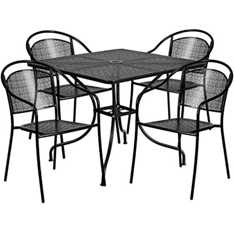 Oia 5-Piece Commercial Grade Steel Patio Table and Chairs Set, Outdoor Dining Set with Square Table and 4 Round Back Chairs, Bl
Oia 5-Piece Commercial Grade Steel Patio Table and Chairs Set, Outdoor Dining Set with Square Table and 4 Round Back Chairs, Bl