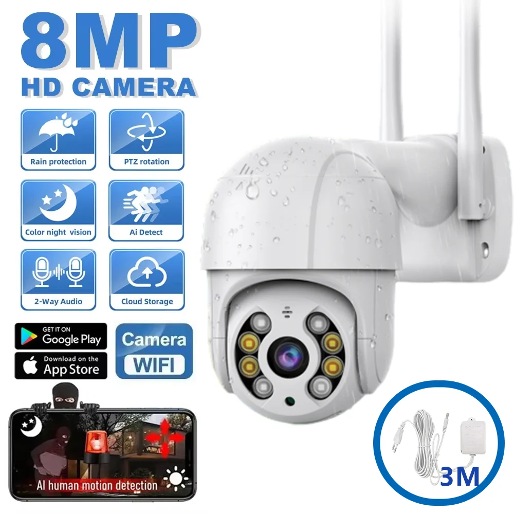 4K Уличная 8-мегапиксельная HD Wi-Fi PTZ-камера 4-мегапиксельная беспроводная IP-камера H.265 AI Обнаружение человека Камера видеонаблюдения P2P Наблюдение iCSee
4K Уличная 8-мегапиксельная HD Wi-Fi PTZ-камера 4-мегапиксельная беспроводная IP-камера H.265 AI Обнаружение человека Камера видеонаблюдения P2P Наблюдение iCSee