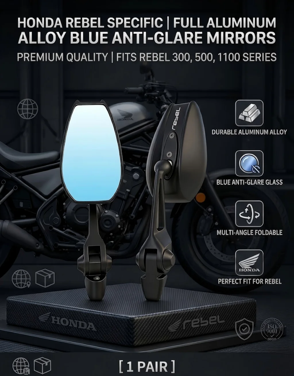 Universal All-aluminum High-end Motorcycle Rearview Mirrors HD Convex glass For HONDA REBEL1100 DCT 2023 CMX1100 Rebel 1100 MT
Universal All-aluminum High-end Motorcycle Rearview Mirrors HD Convex glass For HONDA REBEL1100 DCT 2023 CMX1100 Rebel 1100 MT
