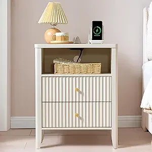 luted Nightstand with Charging Station, 21" Wide ern Bede Table with 2 Ders & Open Shel, Wood End Table with Storage & Metal Han
luted Nightstand with Charging Station, 21" Wide ern Bede Table with 2 Ders & Open Shel, Wood End Table with Storage & Metal Han