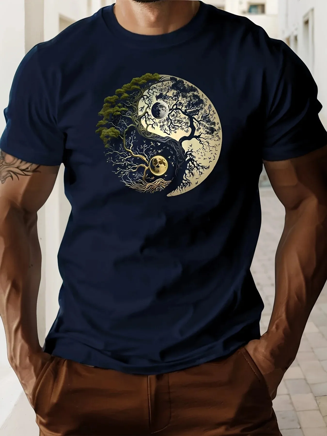 Yin Yang Tree Of Life Graphic T-shirt Men Sun Moon Balance Print Casual Cotton Short Sleeve Round Neck Tee Tops
Yin Yang Tree Of Life Graphic T-shirt Men Sun Moon Balance Print Casual Cotton Short Sleeve Round Neck Tee Tops