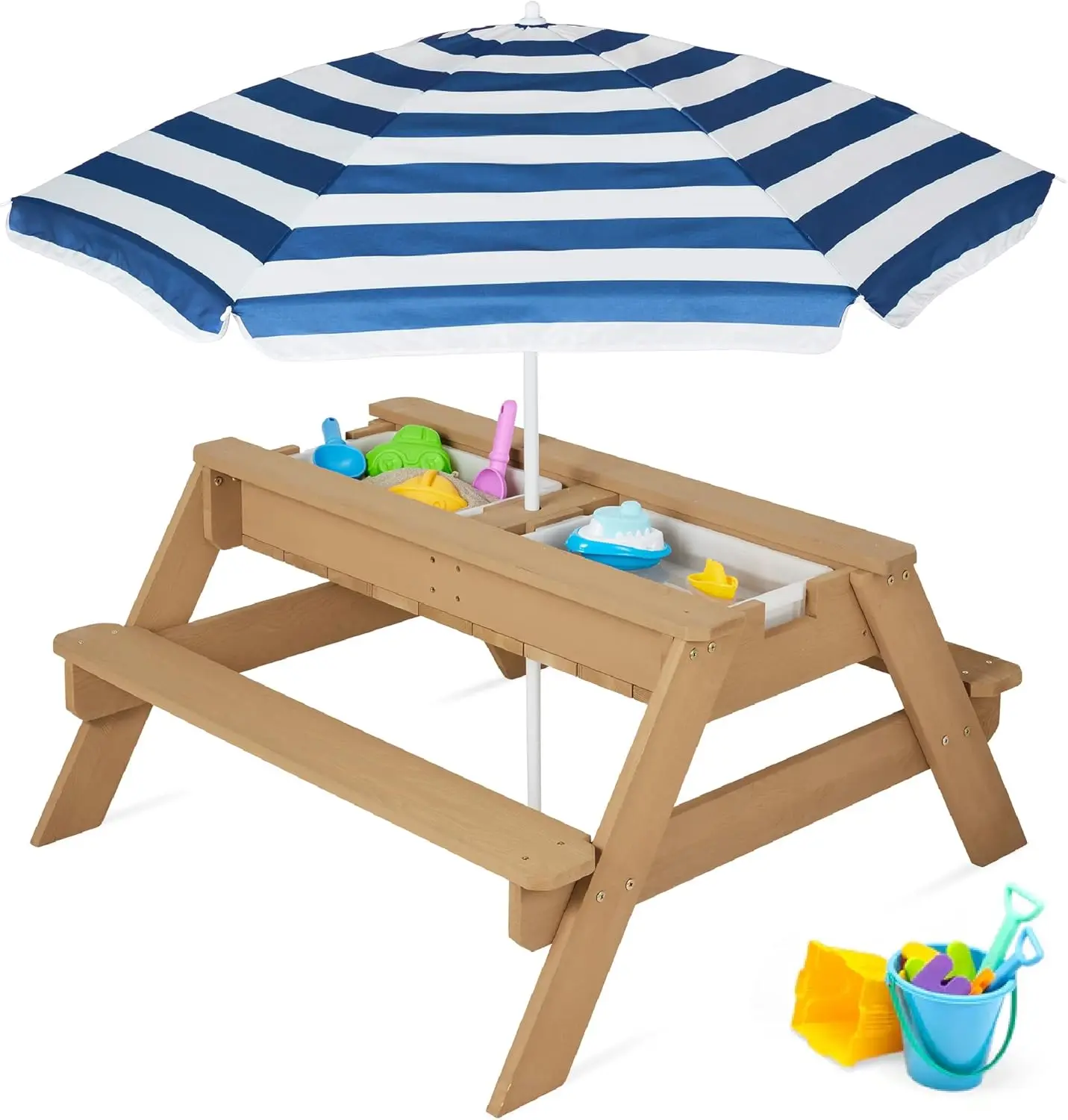 Kids 3-in-1 Sand & Water Table, Wood Outdoor Convertible Picnic Table w/Umbrella, 2 Trays, Removable Top - Navy
Kids 3-in-1 Sand & Water Table, Wood Outdoor Convertible Picnic Table w/Umbrella, 2 Trays, Removable Top - Navy