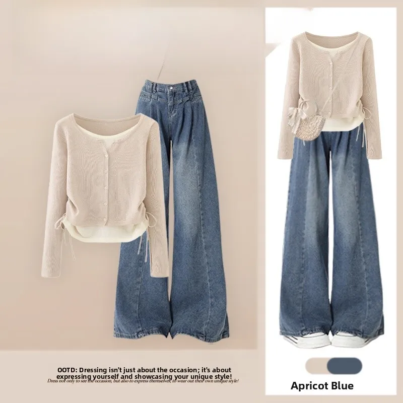 Slimming Sweet Two-Piece Denim Set 2026 New Summer Lazy Sle Age-Defng Top And Jeans Combo Ele Faionable plus Size
Slimming Sweet Two-Piece Denim Set 2026 New Summer Lazy Sle Age-Defng Top And Jeans Combo Ele Faionable plus Size