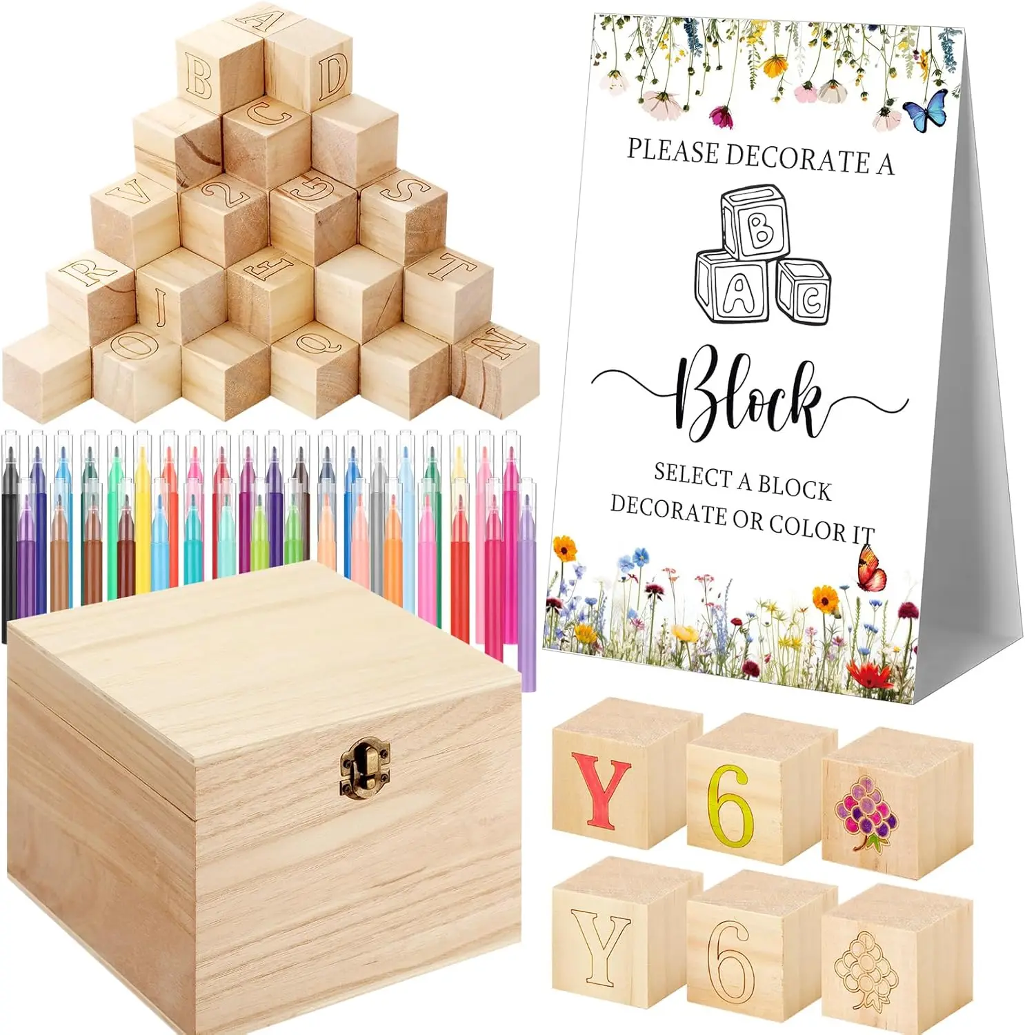 136 Pcs Baby Shower Blocks Game Kit with Markers, Wooden Box for Gender Reveal Party
136 Pcs Baby Shower Blocks Game Kit with Markers, Wooden Box for Gender Reveal Party