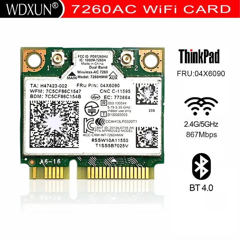 Dual Band Wireless-AC 7260 7260AC 7260HMW network card 4.0 Bluetooth adapter mini PCI-E 867Mbps for Lenovo 04X6090 04X6010
Dual Band Wireless-AC 7260 7260AC 7260HMW network card 4.0 Bluetooth adapter mini PCI-E 867Mbps for Lenovo 04X6090 04X6010