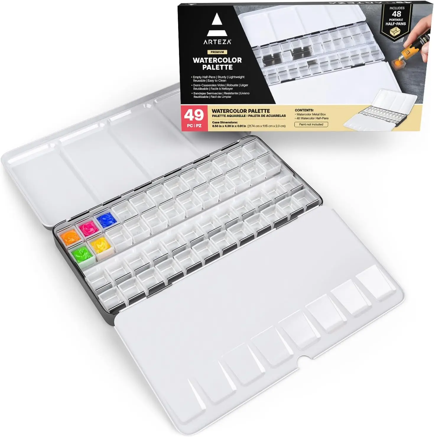 Empty Watercolor Palette Tin, 48 Half Pans, Customizable Portable Empty Half Pans for Watercolor Paints
Empty Watercolor Palette Tin, 48 Half Pans, Customizable Portable Empty Half Pans for Watercolor Paints