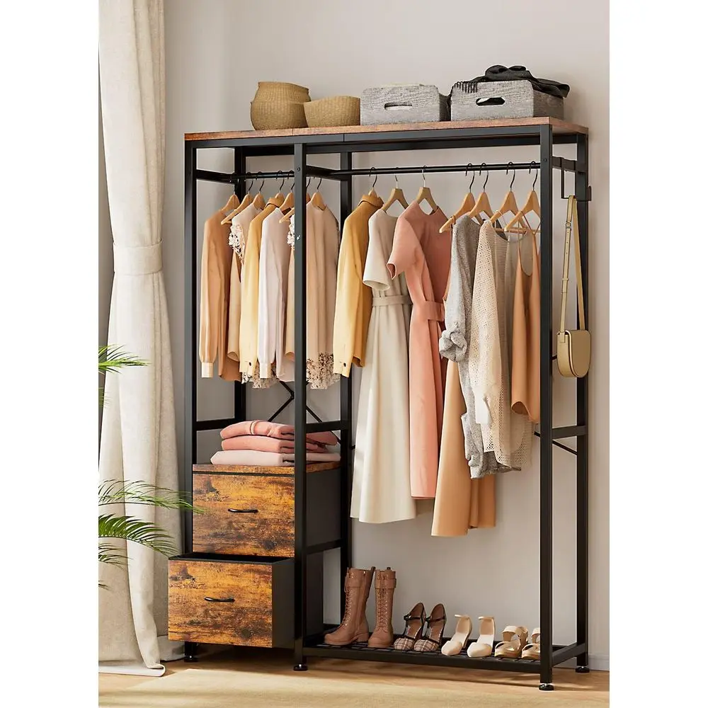 Clothes Rack, Heavy Duty Garment Rack or Hanging Clothes, Industrial Clothing Racks with Shelves, 2 abric Ders, 4 Hooks, 2 Hangi
Clothes Rack, Heavy Duty Garment Rack or Hanging Clothes, Industrial Clothing Racks with Shelves, 2 abric Ders, 4 Hooks, 2 Hangi