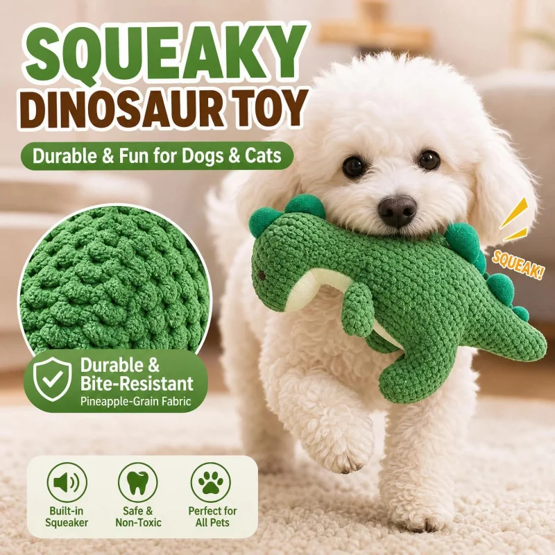 New style Dog Squeaky Dinosaur Plush Toy for Small Medium Dogs Bite Resistant Chew Toy Interactive Pet Teeth Cleaning Toy
New style Dog Squeaky Dinosaur Plush Toy for Small Medium Dogs Bite Resistant Chew Toy Interactive Pet Teeth Cleaning Toy