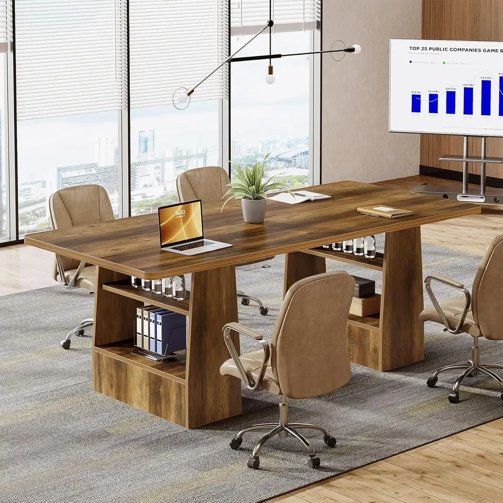 Large 63 Conference Table with 4 Shelves, Suitable for 6-8 People, Brown
Large 63 Conference Table with 4 Shelves, Suitable for 6-8 People, Brown