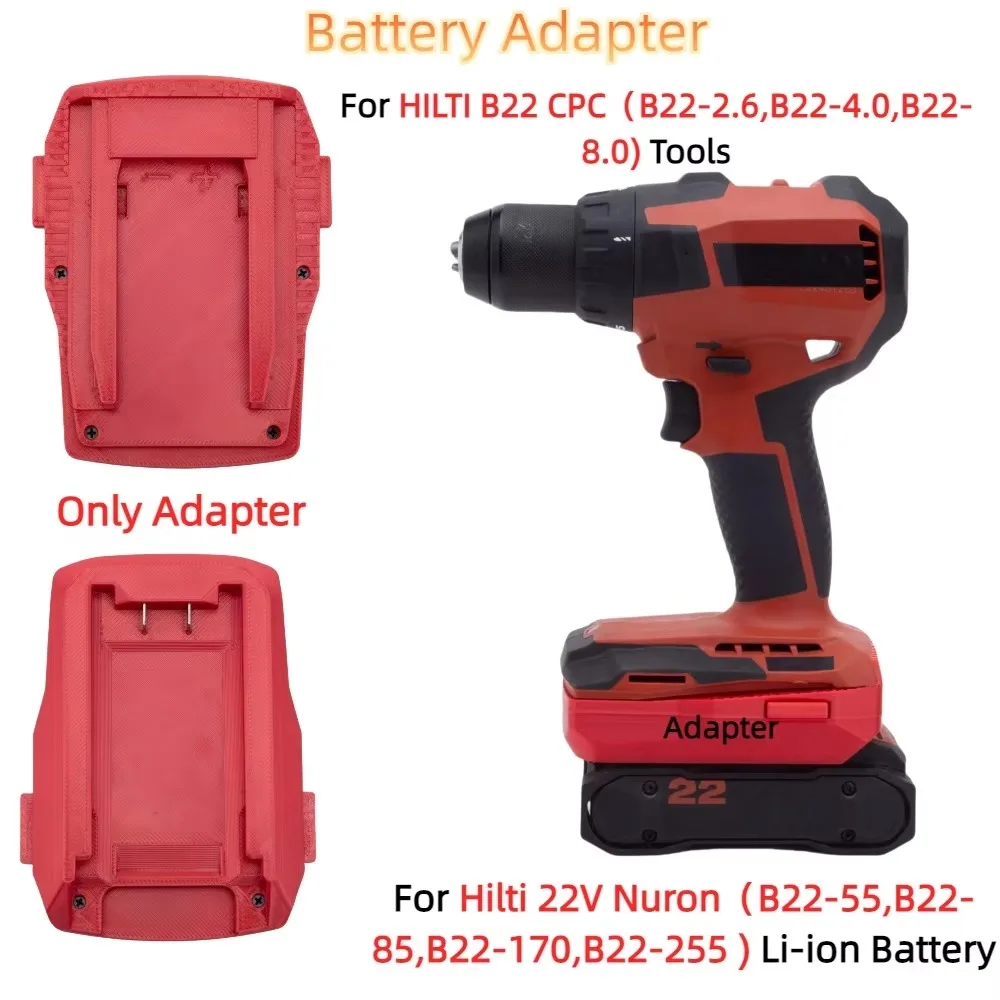 Adapter Accessory for Hilti 22V Nuron Battery(B22-55,B22-85,B22-170,B22-255 )TO HILTI B22 CPC(B22-2.6,B22-4.0,B22-8.0) Tools
Adapter Accessory for Hilti 22V Nuron Battery(B22-55,B22-85,B22-170,B22-255 )TO HILTI B22 CPC(B22-2.6,B22-4.0,B22-8.0) Tools