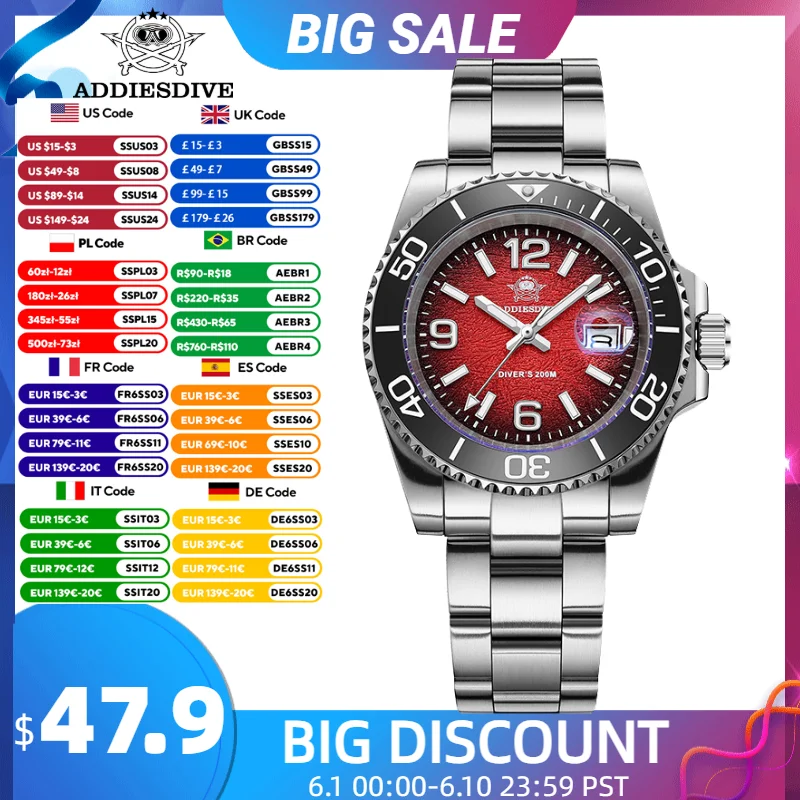 ADDIESDIVE Divers Men's Watch Quartz 41mm Ceramic Bezel AR Coated Glass Super Luminous 200m Waterproof Sport Watch 2025 New
ADDIESDIVE Divers Men's Watch Quartz 41mm Ceramic Bezel AR Coated Glass Super Luminous 200m Waterproof Sport Watch 2025 New