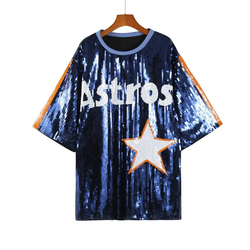Women Summer New Short Sleeve Letter Streetwear Loose Long T-Shirt Sequins Hip Hop Night Club Straight Women's Wear
Women Summer New Short Sleeve Letter Streetwear Loose Long T-Shirt Sequins Hip Hop Night Club Straight Women's Wear