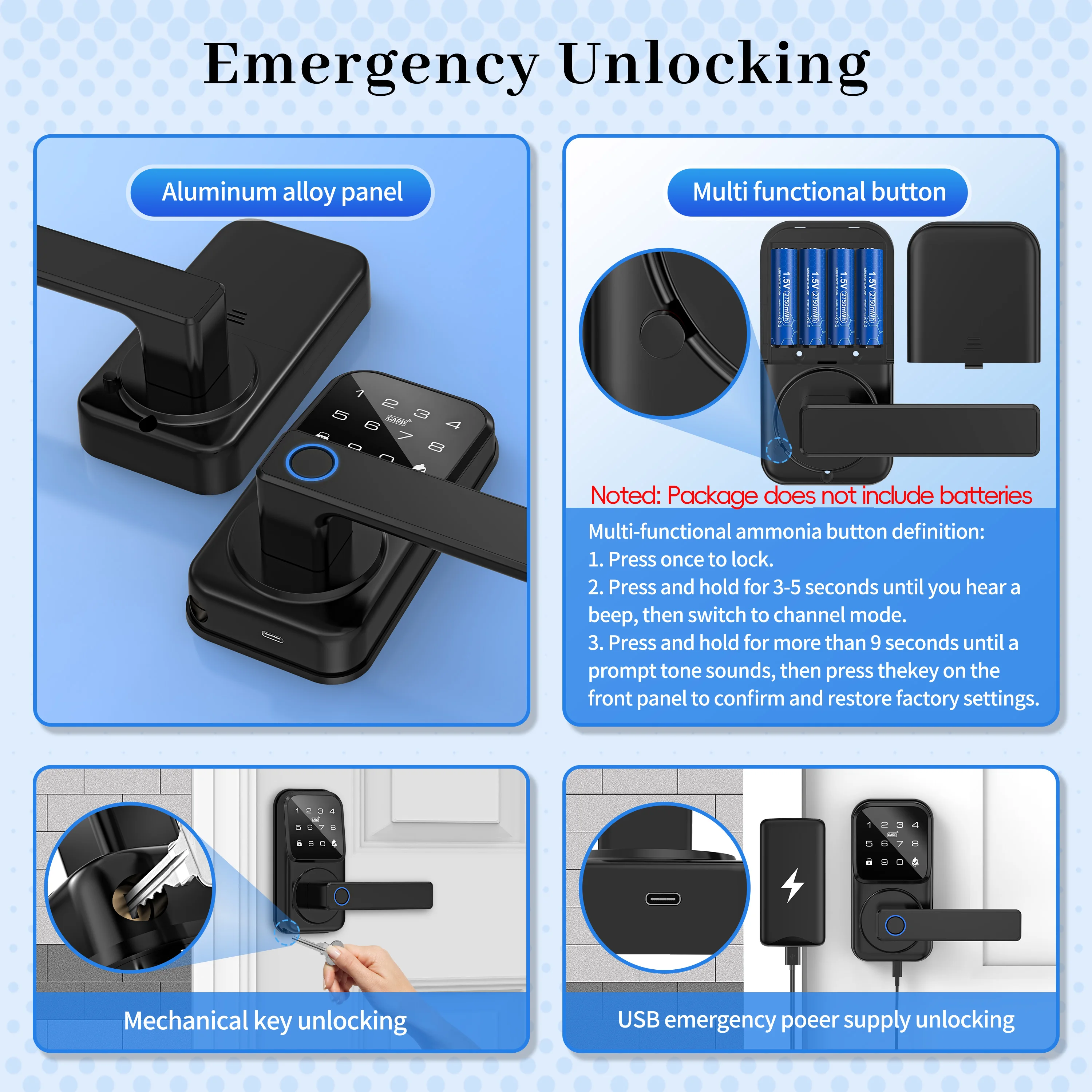 Electronic Smart Deadbolt Fingerprint Door Lock with Doorbell 9-Lock Language Password/Card Unlock
Electronic Smart Deadbolt Fingerprint Door Lock with Doorbell 9-Lock Language Password/Card Unlock