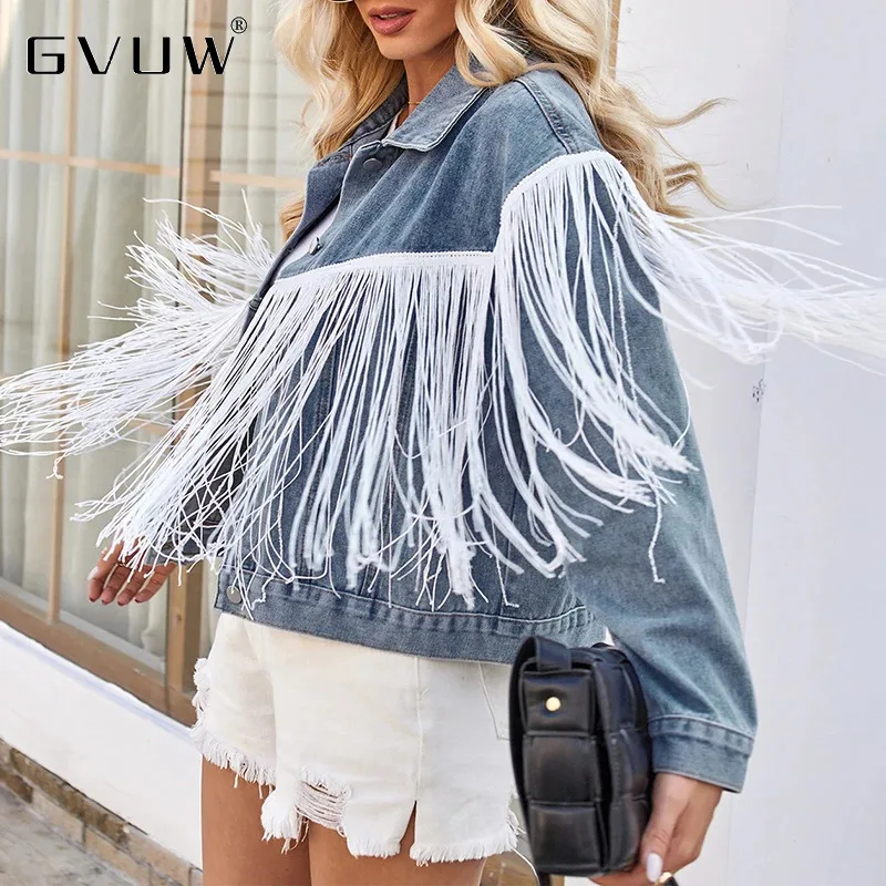 GVUW Spliced Tassel Denim Coat Women Lapel Full Sleeve Color Block High Street Style Female New 2024 Short Clothing 17G8019
GVUW Spliced Tassel Denim Coat Women Lapel Full Sleeve Color Block High Street Style Female New 2024 Short Clothing 17G8019