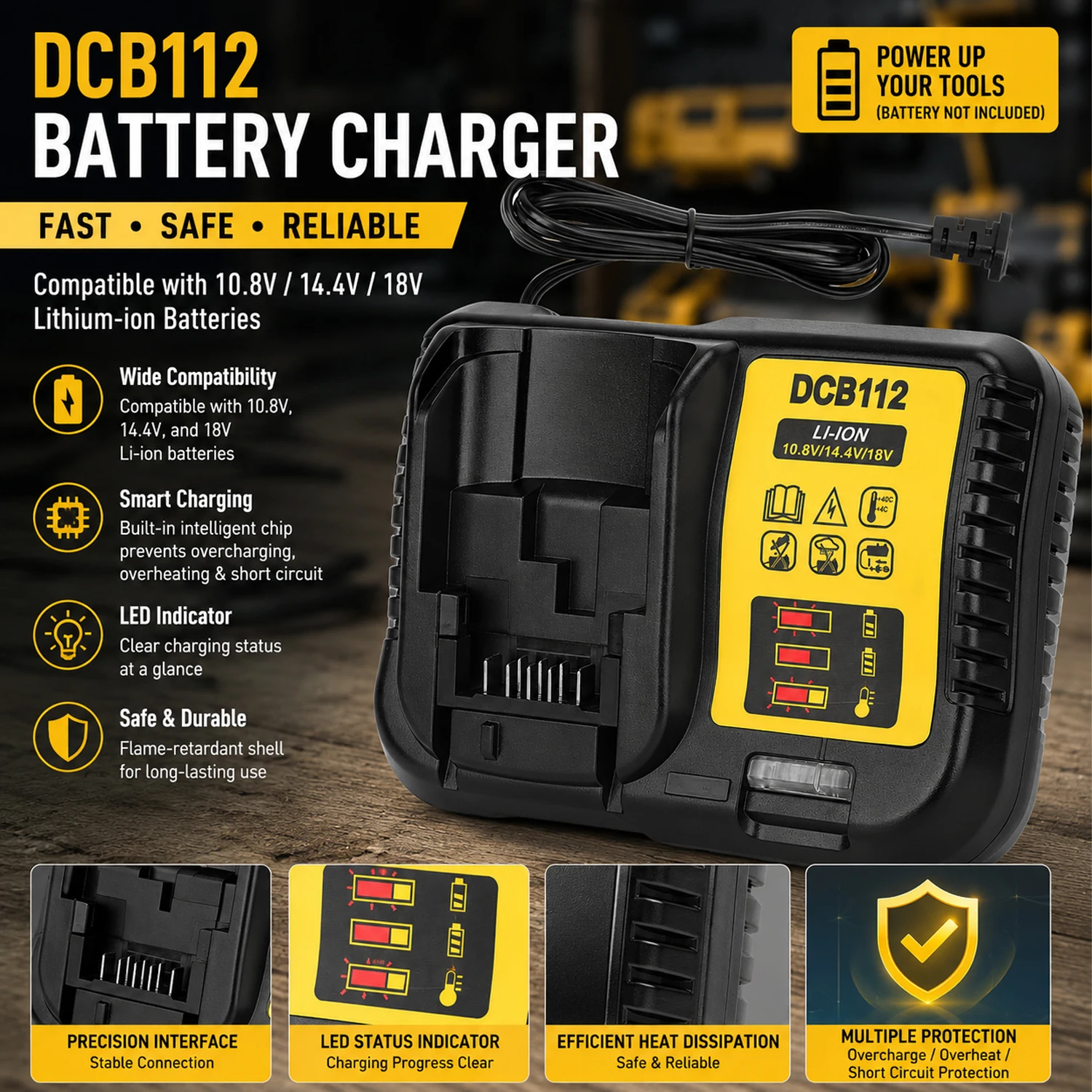 NEW DCB112 Lithium Battery Charger Compatible with for Dewalt 10.8V 14.4V 18V Li-ion Power Tool Battery(No Battery)
NEW DCB112 Lithium Battery Charger Compatible with for Dewalt 10.8V 14.4V 18V Li-ion Power Tool Battery(No Battery)