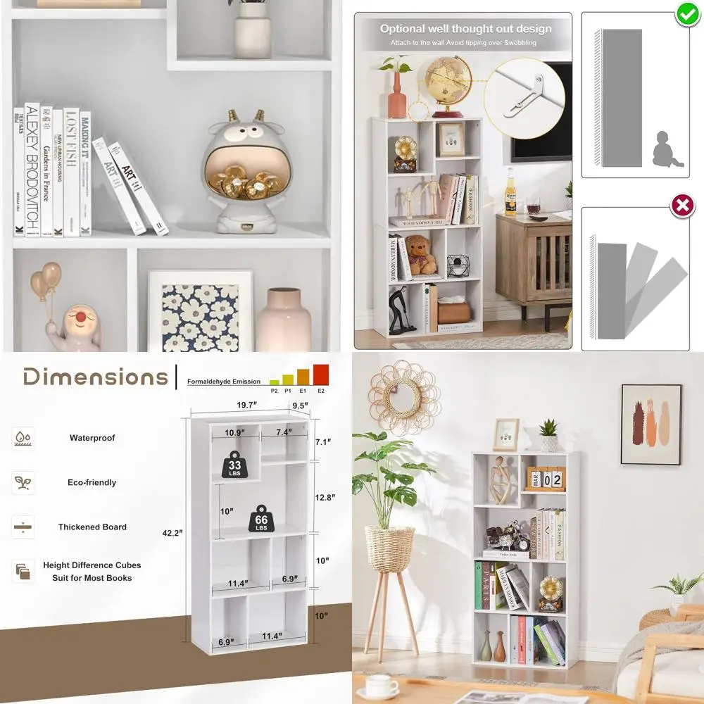 42 Modern 4-Tier Bookcase with 7 Cubes, Adjustable Shelves, Easy Assembly, Pearl White
42 Modern 4-Tier Bookcase with 7 Cubes, Adjustable Shelves, Easy Assembly, Pearl White