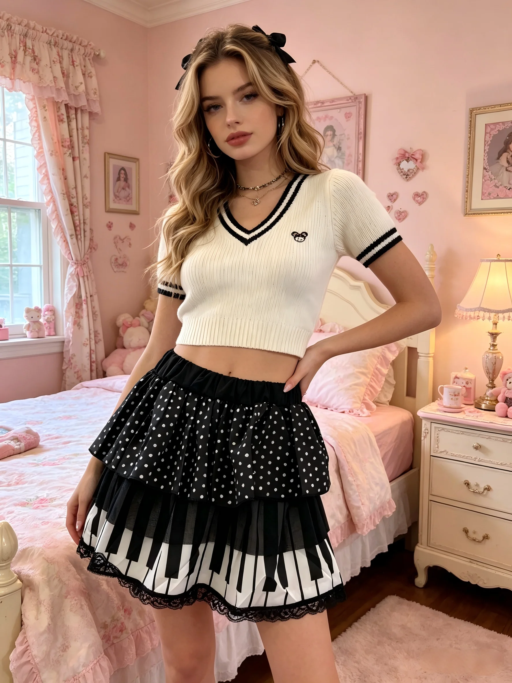 Y2K Polka Dot Piano Key Print Mini Skirt for Women with Lace Trim Tiered Cake Design Harajuku Streetwear Fashion
Y2K Polka Dot Piano Key Print Mini Skirt for Women with Lace Trim Tiered Cake Design Harajuku Streetwear Fashion