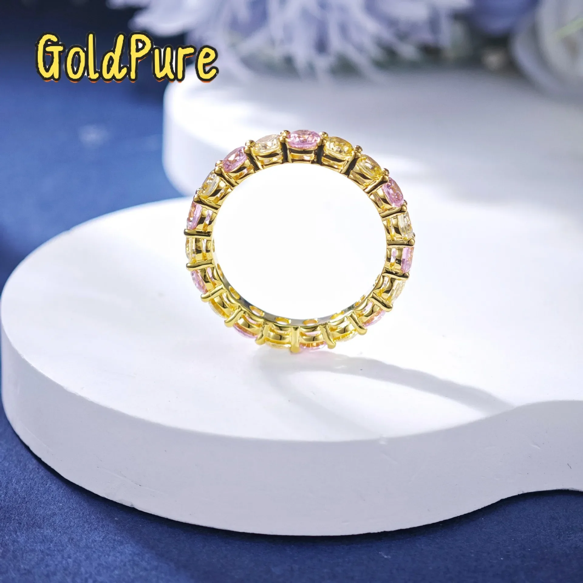 Goldpure Luxury 100% Real 18k Gold Women's yellow pink diamond ring full circle moissanite diamond ring
Goldpure Luxury 100% Real 18k Gold Women's yellow pink diamond ring full circle moissanite diamond ring