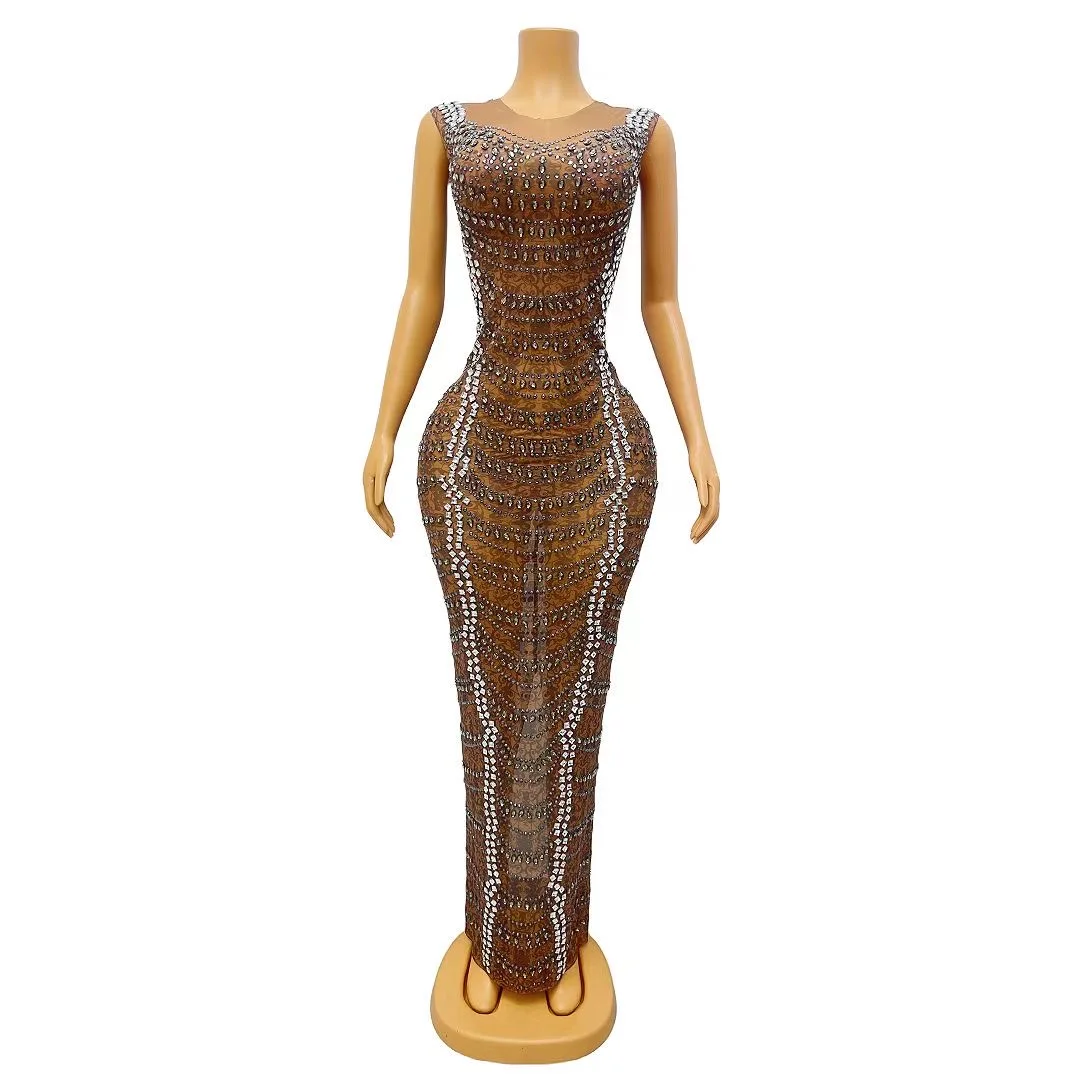 Sparkly Silver Crystals Transparent Sleeveless Dress Evening Birthday Celebrate Mesh Outfit Performance Lace Pattern Dresses
Sparkly Silver Crystals Transparent Sleeveless Dress Evening Birthday Celebrate Mesh Outfit Performance Lace Pattern Dresses