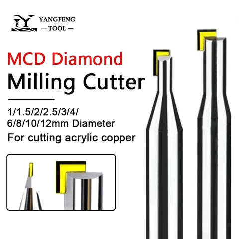 MCD Diamond Milling Cutter 90 Degrees Chamfer End Mill 1mm-12mm Engraving Bit for Cutting Copper Aluminum Acrylic PVC