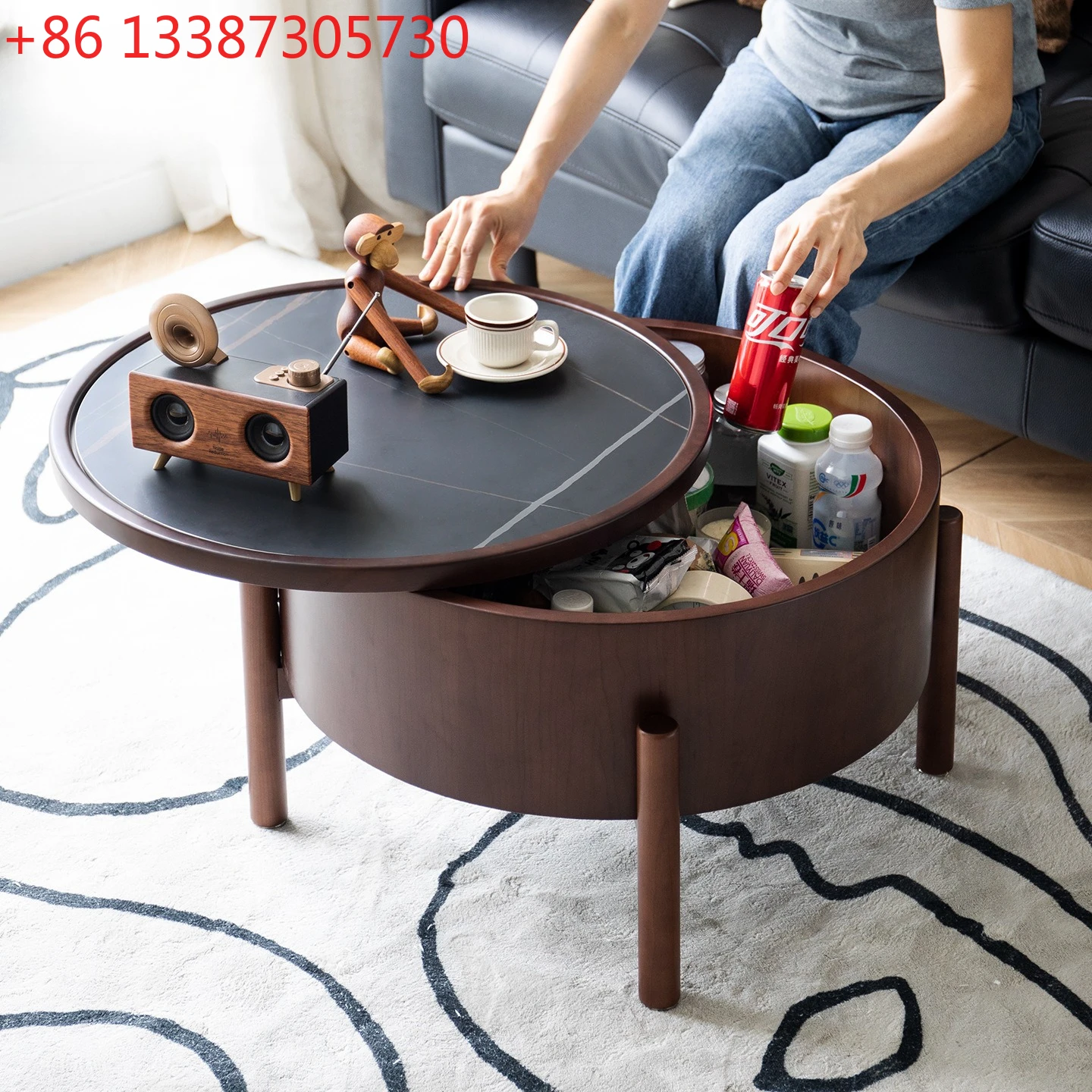 Walnut round retro style coffee table rotatable countertop small apartment storage
Walnut round retro style coffee table rotatable countertop small apartment storage