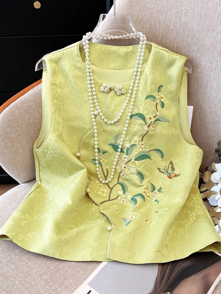 Новая китайская женская вышитая жилетка: летний модный топ с круглым вырезом из смесового хлопка, традиционный костюм, премиум-класс
Новая китайская женская вышитая жилетка: летний модный топ с круглым вырезом из смесового хлопка, традиционный костюм, премиум-класс