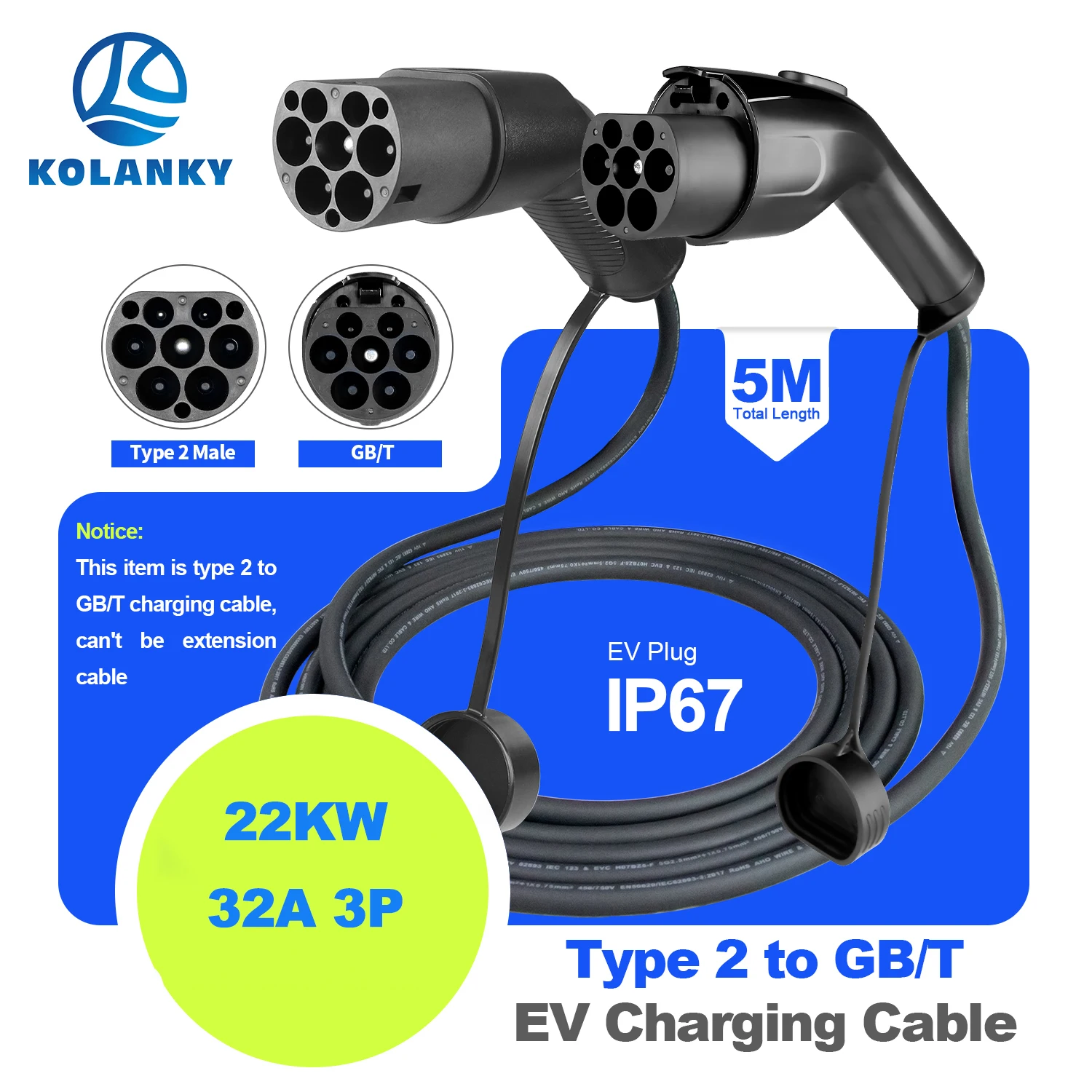 GBT EV Charging Cable Type2 Male Plug to GB/T EV Cable 22kw for GBT Electric Vehicle Charge on Type 2 Public Station with Socket
GBT EV Charging Cable Type2 Male Plug to GB/T EV Cable 22kw for GBT Electric Vehicle Charge on Type 2 Public Station with Socket
