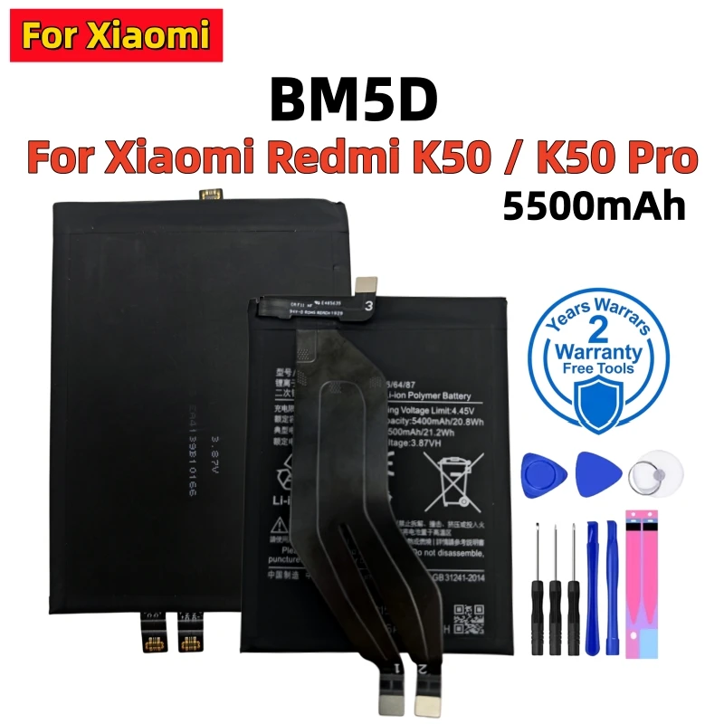 100% New High Quality BM5D 5500mAh Battery For Xiaomi Redmi K50 K50 Pro K50Pro Batteries Bateria Fast Shipping+Tools
100% New High Quality BM5D 5500mAh Battery For Xiaomi Redmi K50 K50 Pro K50Pro Batteries Bateria Fast Shipping+Tools
