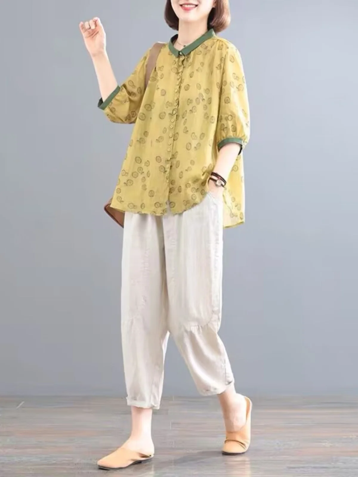 Floral Cotton Linen Shirt Set Women Loose Slimming Harem Pants Linen Two Piece Set Summer Fashionable Ensemble Long Sleeve
Floral Cotton Linen Shirt Set Women Loose Slimming Harem Pants Linen Two Piece Set Summer Fashionable Ensemble Long Sleeve