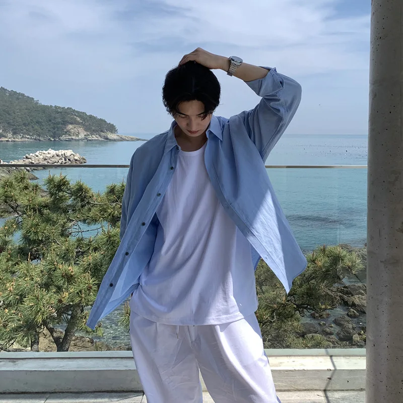 Summer New Fashion Men's White Sky Blue Casual Trendy Solid Color Simple Basic Loose Turn-down Collar Long Sleeve Linen Shirts
Summer New Fashion Men's White Sky Blue Casual Trendy Solid Color Simple Basic Loose Turn-down Collar Long Sleeve Linen Shirts