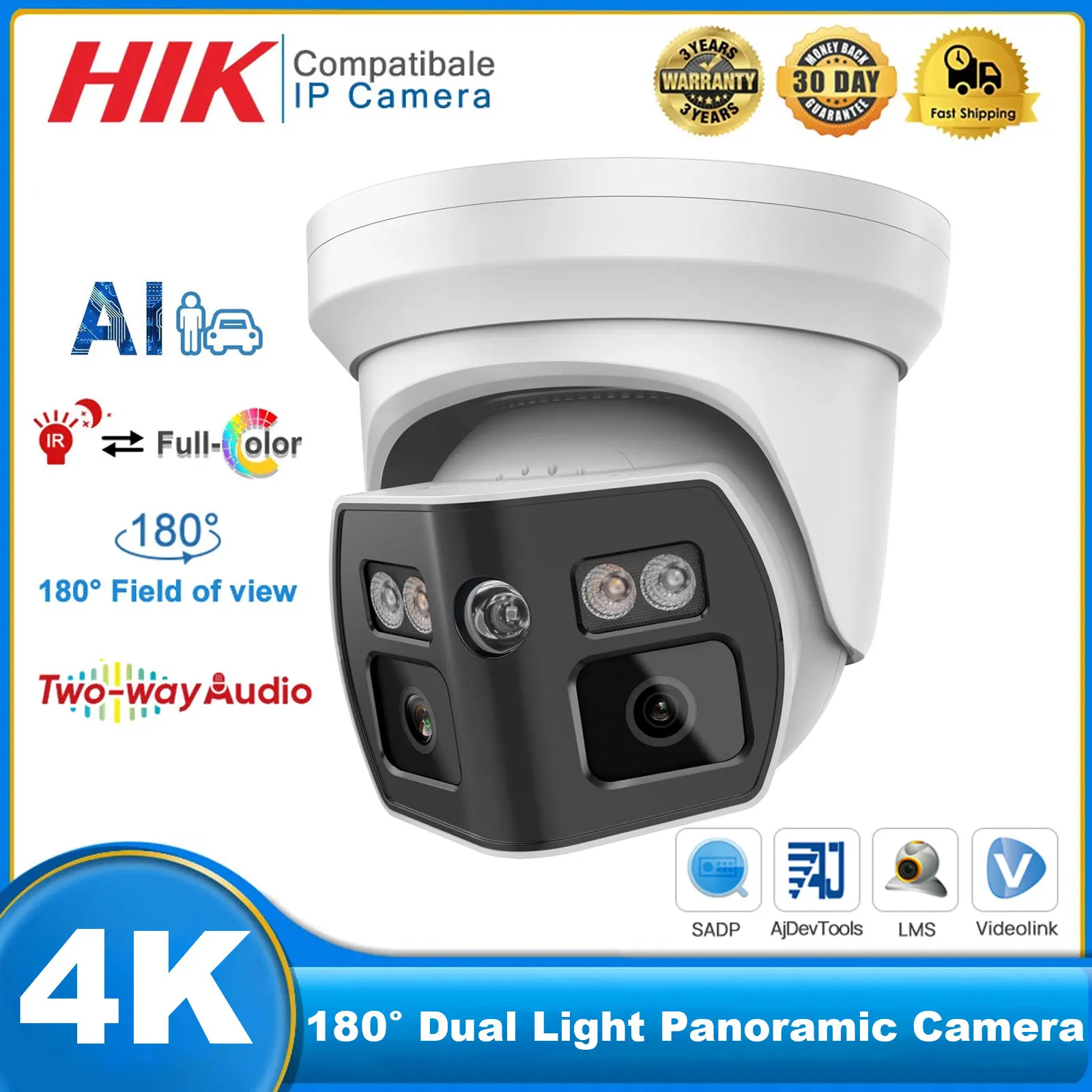 Hikvision Compatible 4K PoE IP Camera Smart Hybrid Light 180° Panoramic Dual Lens Full-Color Human/Vehicle Detection Audio Alarm
Hikvision Compatible 4K PoE IP Camera Smart Hybrid Light 180° Panoramic Dual Lens Full-Color Human/Vehicle Detection Audio Alarm