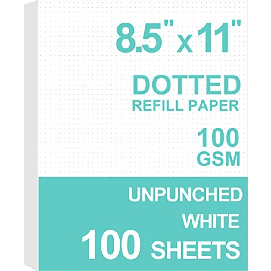 Letter Size Unpunched Refill Paper, Loose Leaf Filler Paper for Ring Binder/Disc Notebook Planner Inserts, 100gsm Dot Grid Whit
Letter Size Unpunched Refill Paper, Loose Leaf Filler Paper for Ring Binder/Disc Notebook Planner Inserts, 100gsm Dot Grid Whit