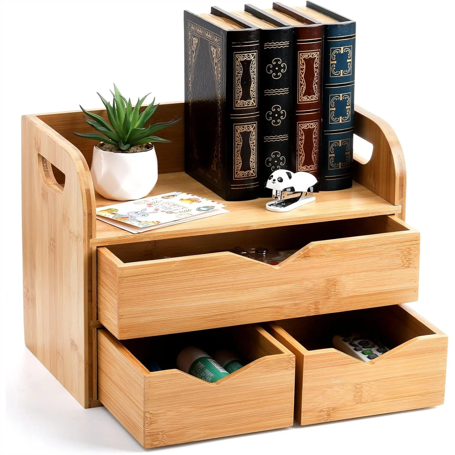 3 Tier Bamboo Desktop Organizer with 3 Drawers, Tabletop Craft Box Cosmetic Storage, Portable Desk Letter Mail Sorter for Office
3 Tier Bamboo Desktop Organizer with 3 Drawers, Tabletop Craft Box Cosmetic Storage, Portable Desk Letter Mail Sorter for Office