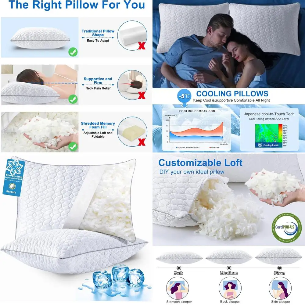 Pair of Standard 20x26 Cooling Memory Foam Pillows with Washable Covers for All Sleep Positions
Pair of Standard 20x26 Cooling Memory Foam Pillows with Washable Covers for All Sleep Positions