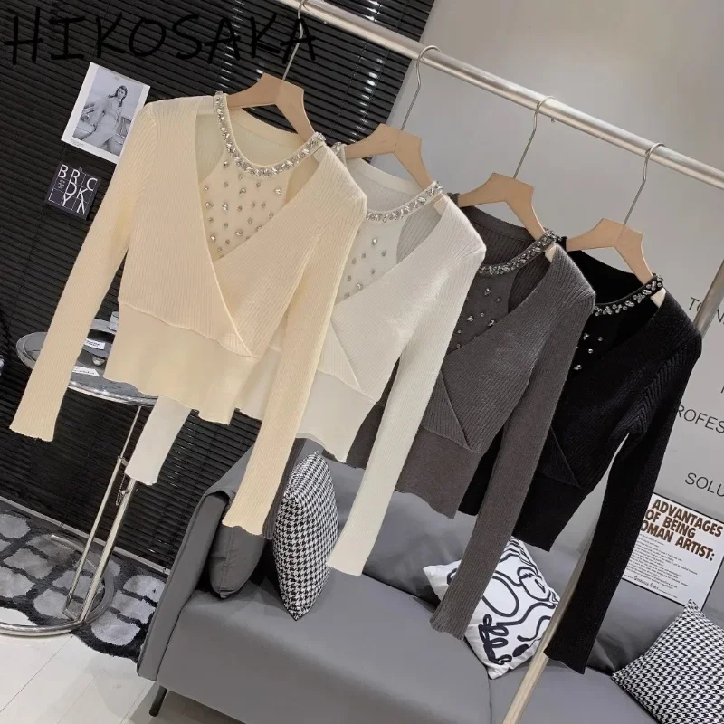 French Style Elegant Diamonds Halter Fake Two Piece Pullovers Sexy Hollow Out Long Sleeve Sweaters Fall Winter Sweet Jumper
French Style Elegant Diamonds Halter Fake Two Piece Pullovers Sexy Hollow Out Long Sleeve Sweaters Fall Winter Sweet Jumper