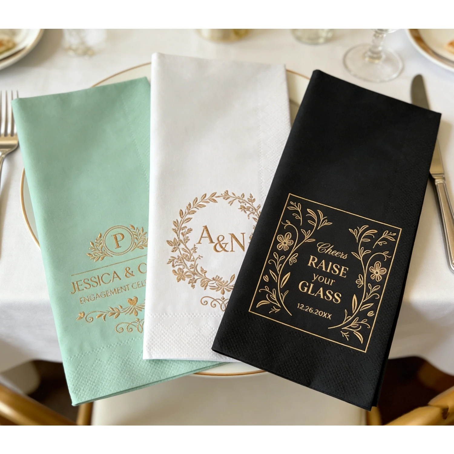 100pcs Sheepsew Disposable Personalized Napkins Linen Like Soft Gold Foil Printed Napkins for Wedding Dinner Party Banquet
100pcs Sheepsew Disposable Personalized Napkins Linen Like Soft Gold Foil Printed Napkins for Wedding Dinner Party Banquet