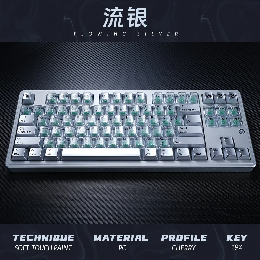 Струящаяся серебряная тема, колпачки для клавиш с вишневым профилем, 192 клавиши, полупрозрачные колпачки для ПК, механическая клавиатура с магнитной осью
Струящаяся серебряная тема, колпачки для клавиш с вишневым профилем, 192 клавиши, полупрозрачные колпачки для ПК, механическая клавиатура с магнитной осью
