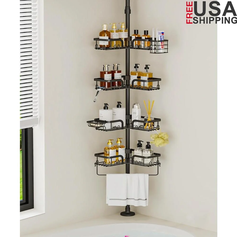 Corner Shower Caddy Tension Pole 4-Tier Rustproof Organizer Adjustable Height Bathroom Storage with Toothbrush Holder Soap Tray
Corner Shower Caddy Tension Pole 4-Tier Rustproof Organizer Adjustable Height Bathroom Storage with Toothbrush Holder Soap Tray