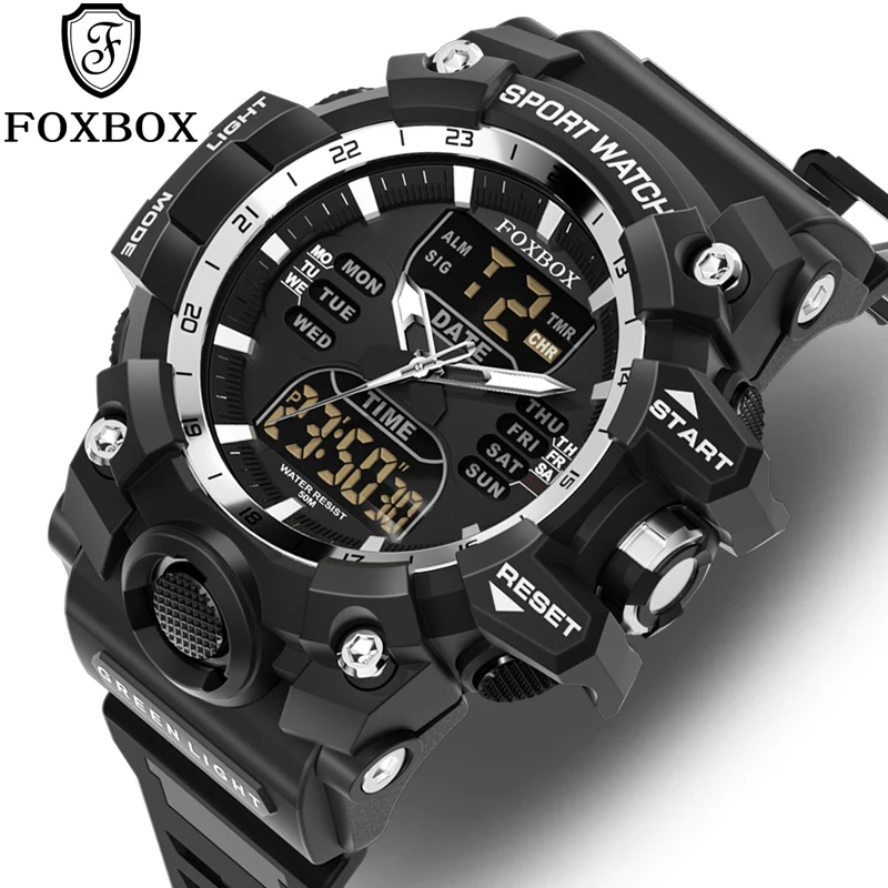 Top FOXBOX Men's Military Watch Sports Chronograph Waterproof Quartz Clock Digital Men's Watch Relogio Masculino High Quality
Top FOXBOX Men's Military Watch Sports Chronograph Waterproof Quartz Clock Digital Men's Watch Relogio Masculino High Quality