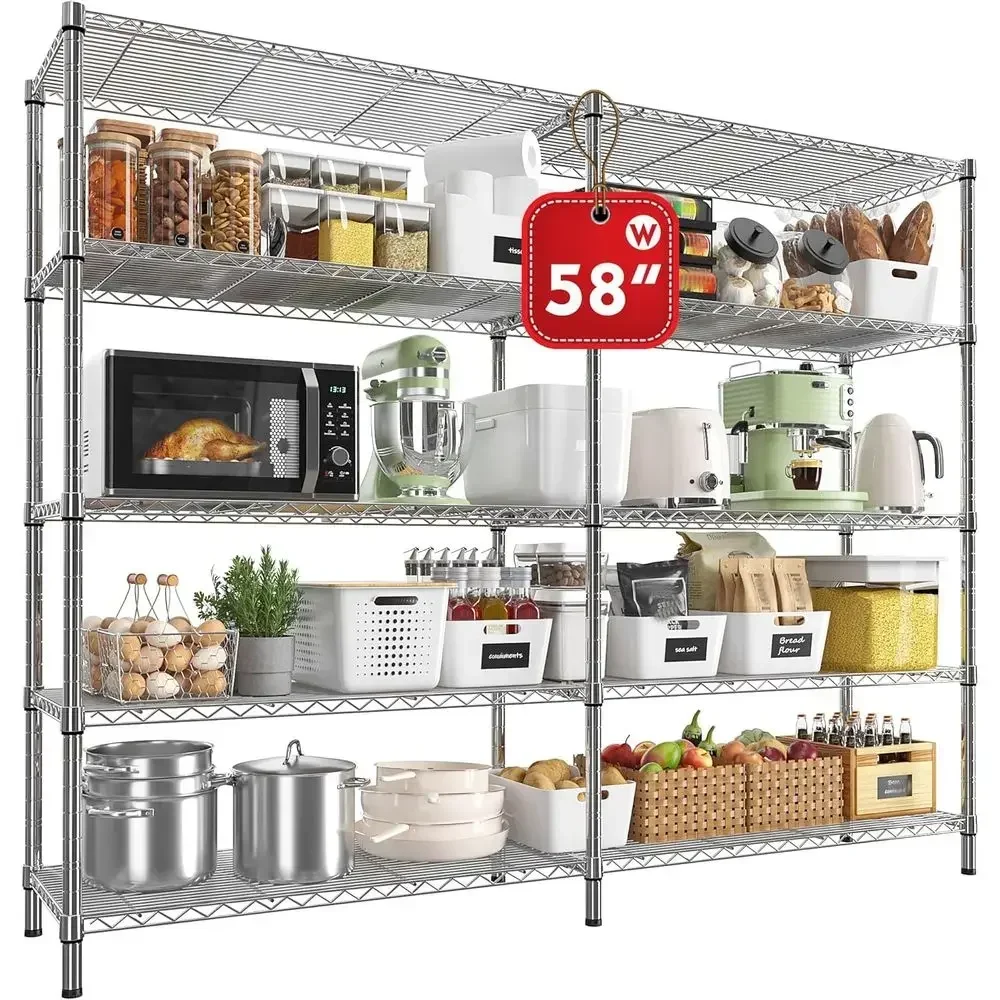 REIBII 58" W Storage Shelves Wire Shelving 1400LB Metal Shelves or 5 Tier Shelving Unit with Shel Adjustable Garage Shelving Rac
REIBII 58" W Storage Shelves Wire Shelving 1400LB Metal Shelves or 5 Tier Shelving Unit with Shel Adjustable Garage Shelving Rac