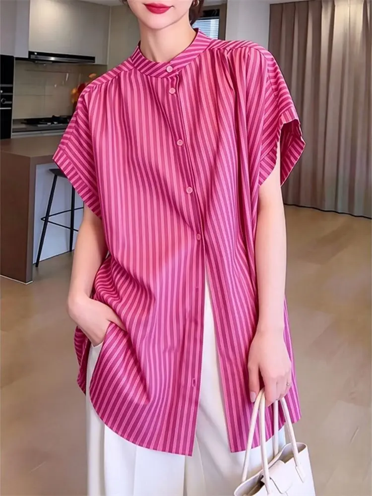 Fashion 2026 spring and summer new French design stand-up collar shirt rose red striped short-sleeved shirt medium and long
Fashion 2026 spring and summer new French design stand-up collar shirt rose red striped short-sleeved shirt medium and long