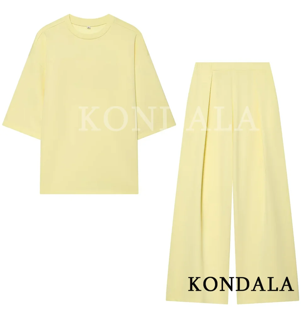 KONDALA Women Casual Yellow Pants Set O-Neck T-Shirt Long Straight Loose Pants New Fashion 2026 Spring Summer Beach Pants Set
KONDALA Women Casual Yellow Pants Set O-Neck T-Shirt Long Straight Loose Pants New Fashion 2026 Spring Summer Beach Pants Set