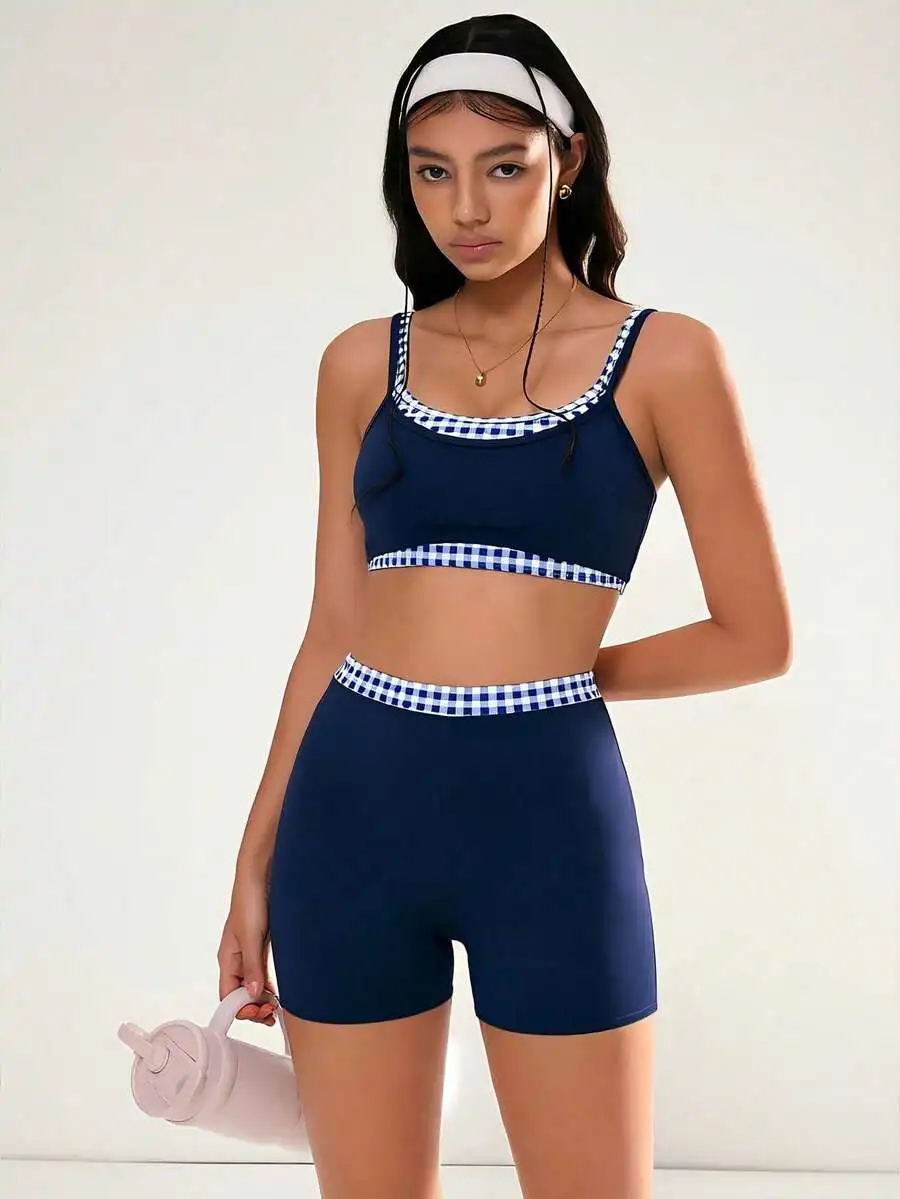 Womens Plaid Trim Crop Top And Shorts 2 Piece Set
Womens Plaid Trim Crop Top And Shorts 2 Piece Set