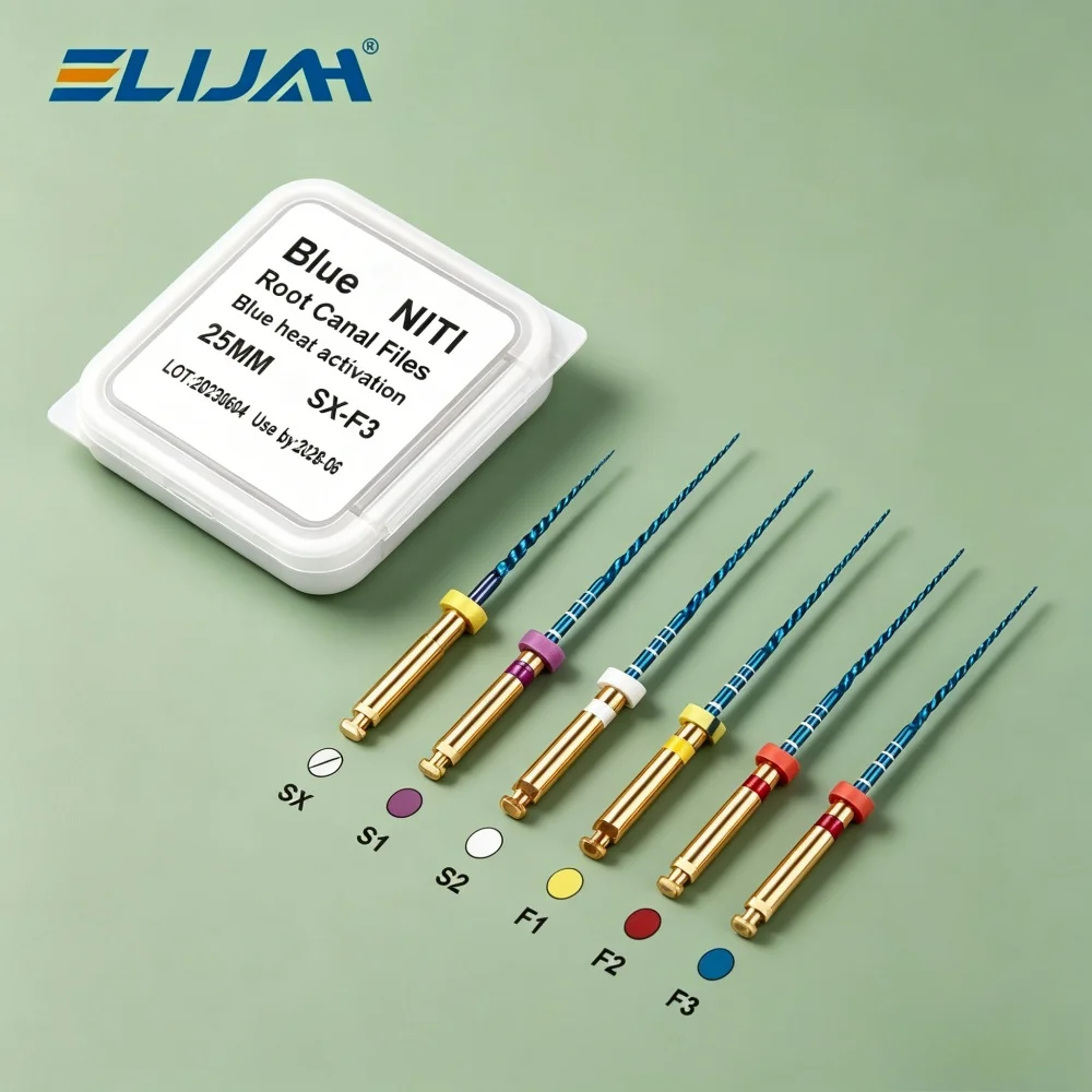 ELIJAH 60pcs/10Box Nitinol Rotary Files Heat-Activated 19/21/25/31mm Universal Engine Anti-Fatigue Endodontic Root Canal Files
ELIJAH 60pcs/10Box Nitinol Rotary Files Heat-Activated 19/21/25/31mm Universal Engine Anti-Fatigue Endodontic Root Canal Files