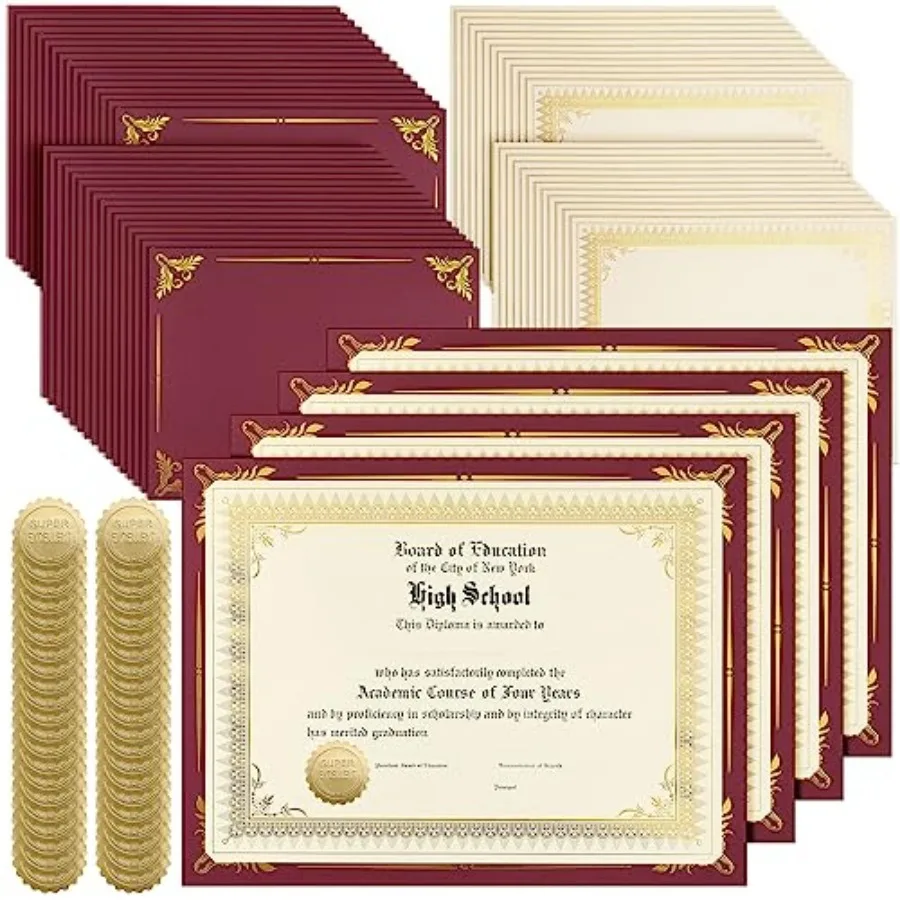 100 Sets Certificate Paper Kit Single Sided Awards Holder Foil Border for 8.5 X11 Certificate Covers Award Seals Stickers Diplo
100 Sets Certificate Paper Kit Single Sided Awards Holder Foil Border for 8.5 X11 Certificate Covers Award Seals Stickers Diplo